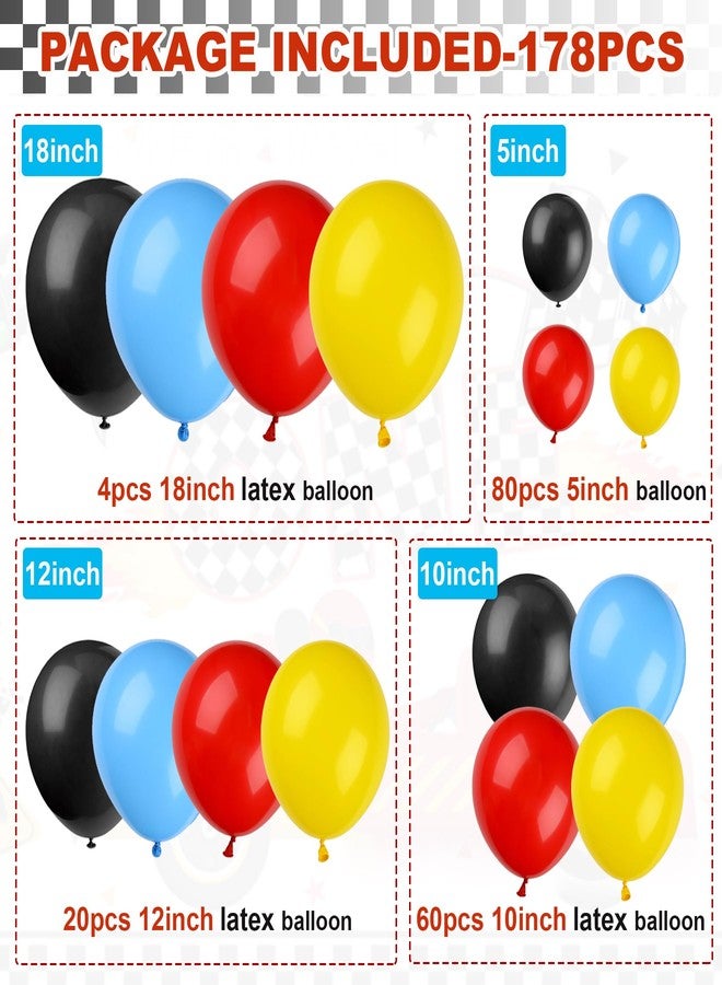 HEPAPATE Race Car Birthday Party Balloons Arch Kit,179pcs Race Car Party Decorations Red yellow black and blue & Checkered Flag & Wheels Foil Balloon for Boys Racing car Theme Two Fast Party Supplies - Image 3